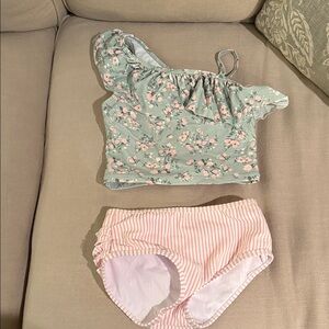 Ruffle Butts Tea Roses Floral Ruffle Bikini Set with Pink Accents